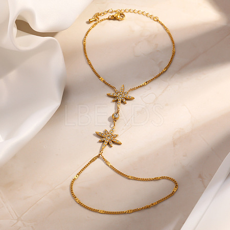 Summer 304 Stainless Steel Crystal Rhinestone Star Link Hand Chain Ring Bracelets for Women SA-CBAAE04-04G-1