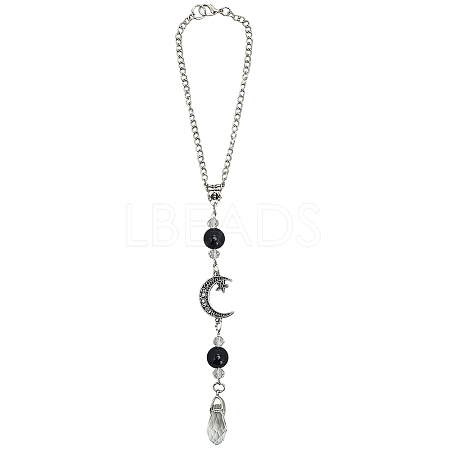 Natural Obsidian & Alloy Pendant Decorations HJEW-WH20009-03B-1