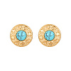 Synthetic Turquoise Flat Round Stud Earrings KQ6681-3-1
