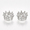 Brass with Clear Cubic Zirconia Crown European Beads KK-T035-122-2