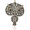 Antique Silver Alloy Crystal Rhinestone Owl Hollow Big Pendants ALRI-J043-01AS-1