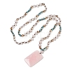 Natural Rose Quartz Rectangle Pendant Glass Beaded Long Necklaces GG-CBAE048-02B-4