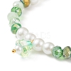 Glass Pearl & Flower Beaded Stretch Bracelet with Bell Charm for Women BJEW-JB08513-5