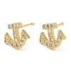 Rack Plating Brass Anchor Stud Earrings with Cubic Zirconia EJEW-D061-17G-1