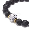 Natural Lava Rock & Acrylic Braided Bead Bracelet BJEW-JB08554-04-4