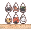 24Pcs 6 Styles Halloween Theme Single Face Printed Aspen Wood Big Pendants WOOD-FS0001-02-6