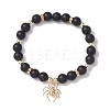 2Pcs 2 Styles 8mm Round Dyed Natural Black Agate & Synthetic Turquoise Beaded Stretch Bracelets BJEW-JB10564-3