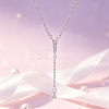 Brass Micro Pave Clear Cubic Zirconia Tassel Lariat Y Necklaces for Women WGB9A21-02-1