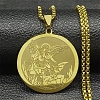 304 Stainless Steel Box Chain Archangel Saint Michael Flat Round Pendant Necklaces NJEW-S003-02G-1