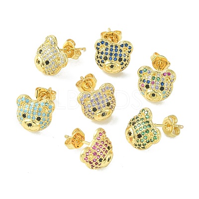 Bear Cubic Zirconia Stud Earrings EJEW-F312-01G-1