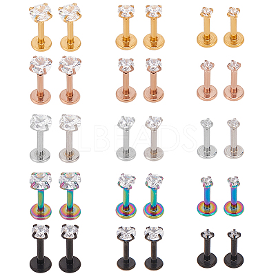 30Pcs 15 Style Cubic Zirconia Lip Rings EJEW-AN0003-65-1