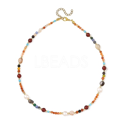 Natural Agate(Dyed & Heated) and Pearl Beaded Necklaces NJEW-JN06671-1