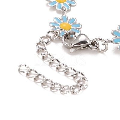 Enamel Daisy Link Chains Bracelet BJEW-P271-01P-03-1