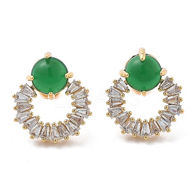 Brass Micro Pave Clear Cubic Zirconia Stud Earrings EJEW-G415-02D-G-1
