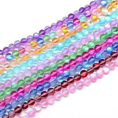 Synthetic Moonstone Beads Strands G-R375-6mm-A-1