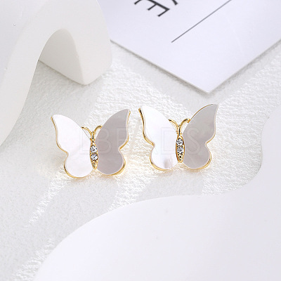 Butterfly Brass Micro Pave Clear Cubic Zirconia Stud Earrings EJEW-K308-01G-1