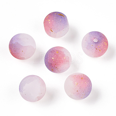 Frosted Baking Paint Crackle Glass Beads with Glitter Powder X1-DGLA-T004-8mm-01D-1
