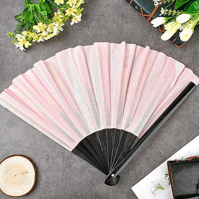 1Pc Bamboo with Oxford Fabric Glitter Powder Folding Fans AJEW-SP0003-77A-1