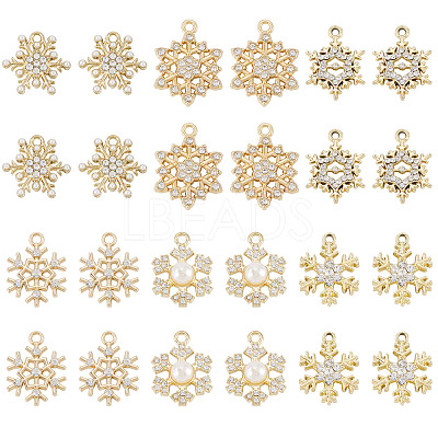 36Pcs 6 Styles Alloy Micro Pave Clear Cubic Zirconia Snowflake Pendants FIND-TA0009-86-1