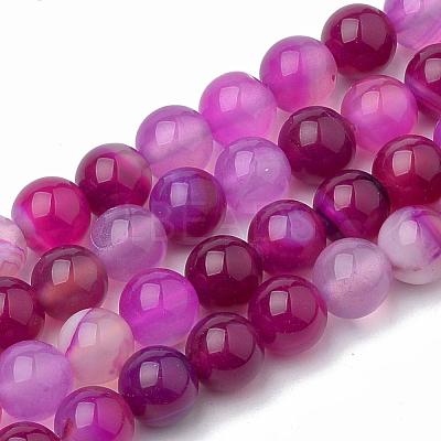 Dyed Natural Striped Agate/Banded Agate Round Bead Strands G-R342-10mm-04-1