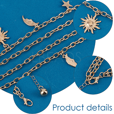 Alloy Moon Sun Star Double Layer Tassel Waist Chains AJEW-GF0013-25G-1