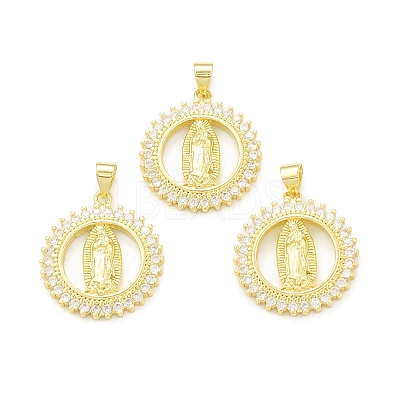 Rack Plating Brass Micro Pave Clear Cubic Zirconia Pendants KK-C011-38G-1