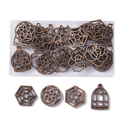 30Pcs 6 Style Wooden Filigree Joiners Links WOOD-OC0002-28-1