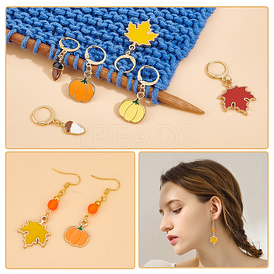 Autumn Theme Alloy Enamel Maple Leaf/Pumpkin/Acorn Locking Stitch Markers HJEW-PH01826-1