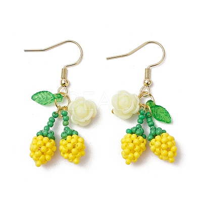 Flower with Cherry 304 Stainless Steel Glass Seed Beads Dangle Earrings EJEW-MZ00419-04-1