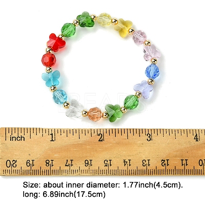 Butterfly & Faceted Round Glass & Brass Beaded Stretch Bracelets for Women BJEW-FS00005-1