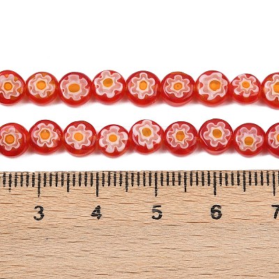 Handmade Millefiori Glass Flat Round Bead Strands LK-P010-02-1