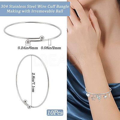 10Pcs Adjustable 304 Stainless Steel Wire Cuff Bangle Making MAK-BBC0001-15-1