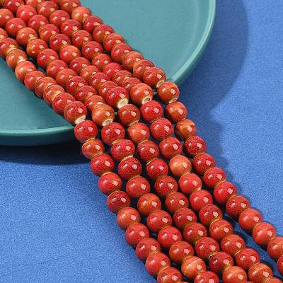 Handmade Fancy Antique Glazed Porcelain Ceramic Round Beads Strands PORC-L019-8mm-08-1