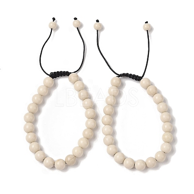 8mm Round Natural Fossil Braided Bead Bracelets BJEW-C067-01B-26-1