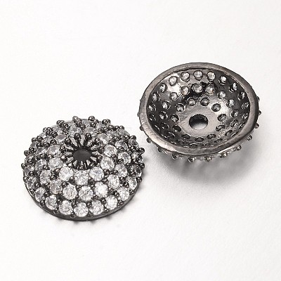 Apetalous Half Round/Dome Brass Micro Pave Cubic Zirconia Bead Caps X-ZIRC-D063-B-1