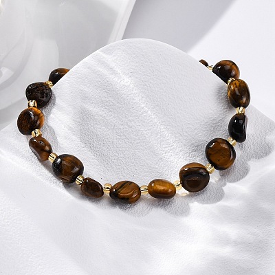 Natural Tiger Eye Beaded Bracelets for Women G-P563-07P-19-1