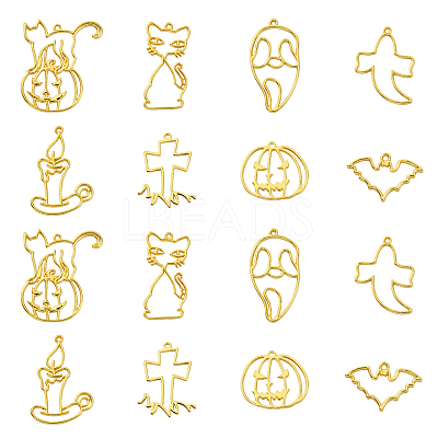 16Pcs 8 Style Halloween Theme Alloy Open Back Bezel Pendants PALLOY-CJ0002-14-1
