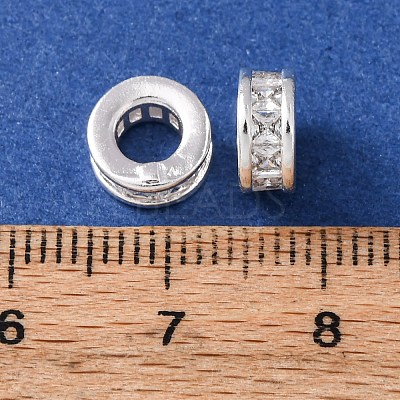 Brass Micro Pave Clear Cubic Zirconia European Beads KK-C157-25S-1