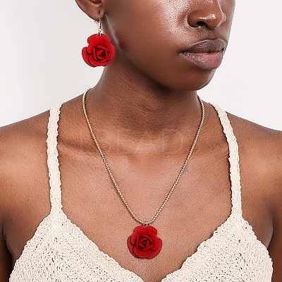 Rose Iron & Plastic Pendant Necklaces & Dangle Earrings Sets for Women FS-WGD8499-01-1
