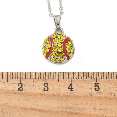 Zinc Alloy Sunflower Rhinestone Sport Ball Pendant Cable Chain Necklaces NJEW-U024-01P-01-1