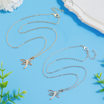 4Pcs 2 Colors Alloy Crystal Rhinestone Dragonfly Pendant Necklaces NJEW-HY0001-13-1