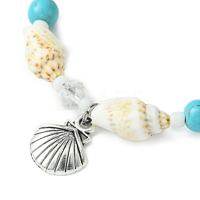 Handmade Shell & Synthetic Turquoise Beaded Bracelets for Women BJEW-TA00570-1