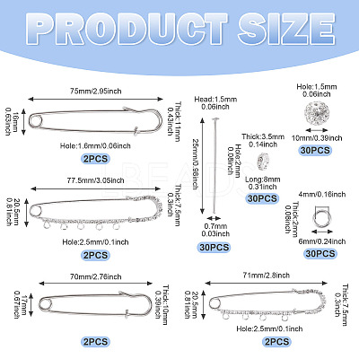 8Pcs 4 Styles Iron Rhinestone Safety Pins FIND-TA0008-81-1