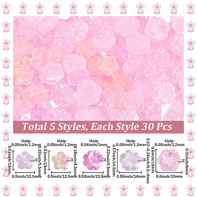 150Pcs 5 Styles Glass Beads GLAA-PA0001-50-1