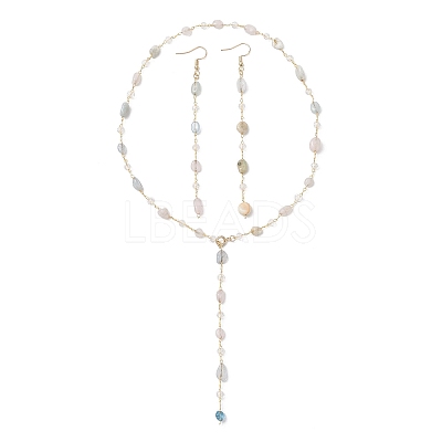 Handmade Natural Morganite Beaded Chains Earring & Necklaces Sets SJEW-JS01342-01-1