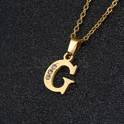 201 Stainless Steel Crystal Rhinestone Initial Pendant Necklaces FS-WG3A711-07-1