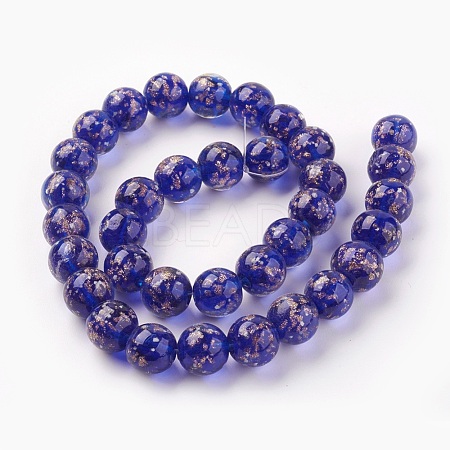 Handmade Gold Sand Lampwork Beads Strands LAMP-P051-L05-10mm-1