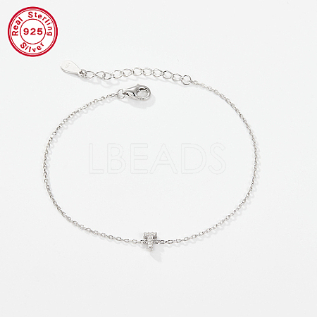 Anti-Tarnish Rhodium Plated 925 Sterling Silver Letter Cubic Zirconia Link Bracelets GI2156-20-1