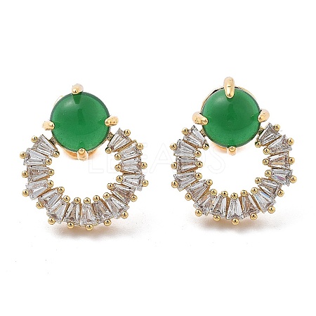 Brass Micro Pave Clear Cubic Zirconia Stud Earrings EJEW-G415-02D-G-1