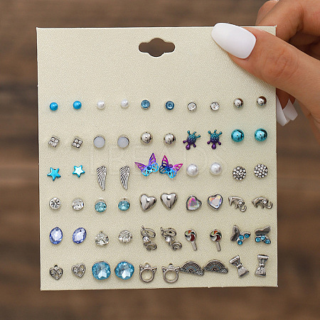 30Pairs Alloy & Plastic Imitation Imitation Pearl & Rhinestone Stud Earring Sets WGF62EF-13-1